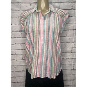Loft Outlet Womens Multicolor Striped Cotton Cap Sleeve Light Gauze Top Small